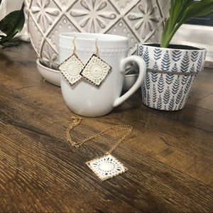 Crochet lace necklace and earrings